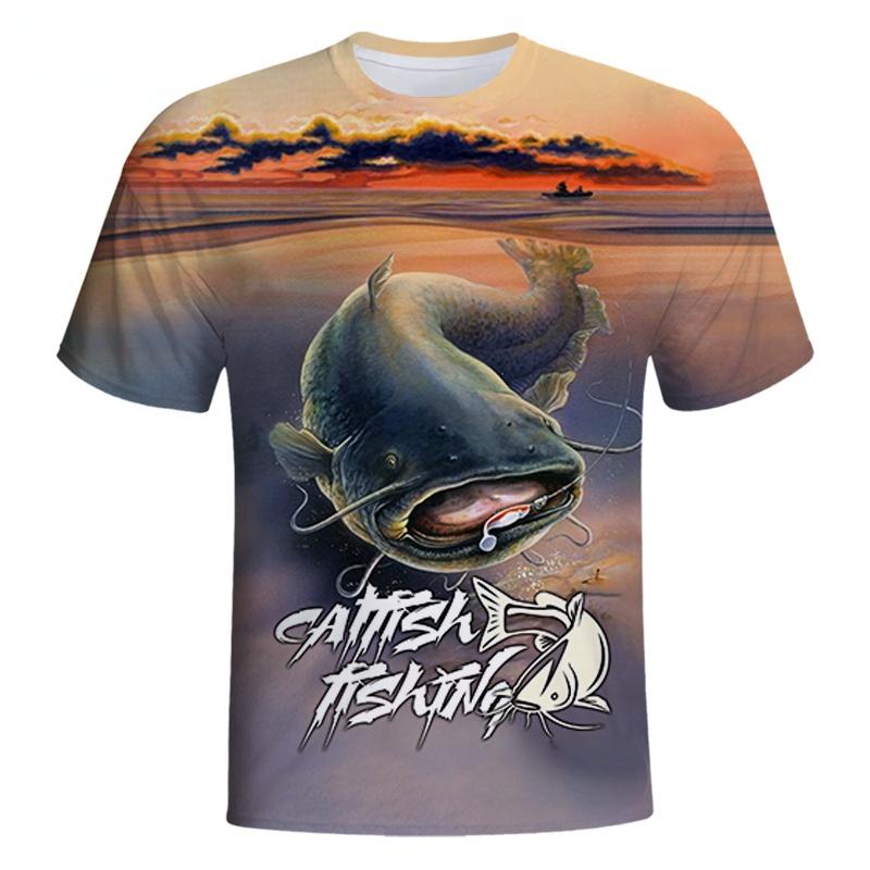 ETST 007 Heren T-shirt 3D Meerval Gedrukt Outdoor Gaan Vissen Trainingspakken Fashion Casual O-hals Korte Mouw Tops Zomer Oversized T-shirt S