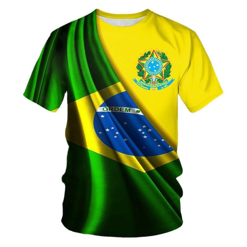 ETST WENDY 005 BRASIL Zomer Heren T-shirt Brazilië Nationaal Embleem Vlag Print Casual T-shirt O Hals Losse Korte Mouw Grote Maat Herenkleding 5XL