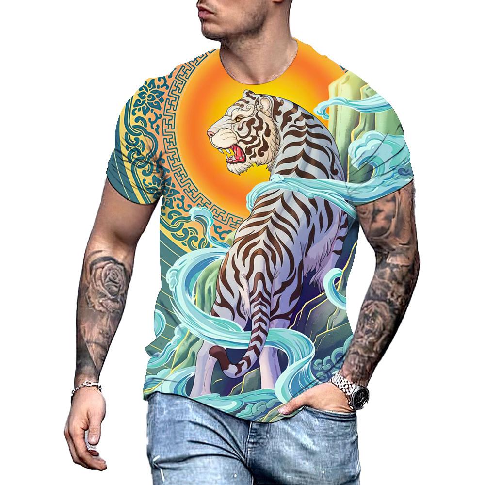 ETST WENDY 005 Mode 3D Tijger Gedrukt Heren T-shirt Casual O-hals Oversized Korte Mouw Zomer Straat Hip Hop Tops Animal Tees XL