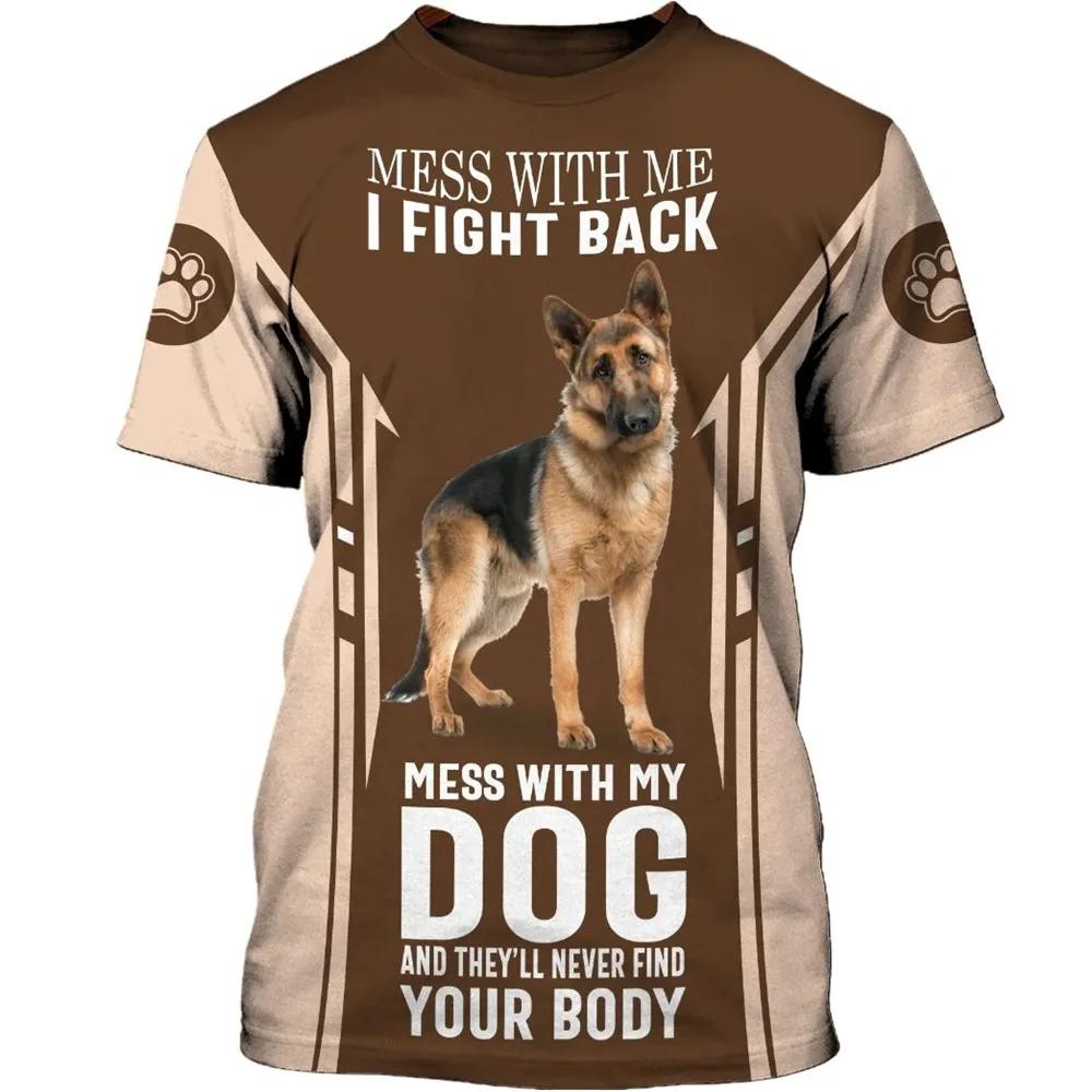 ETST WENDY 005 Knoei met ik vecht terug Duitse herder 3D bedrukte T-shirts grappige hond Tee Tops shirts Unisex 5XL