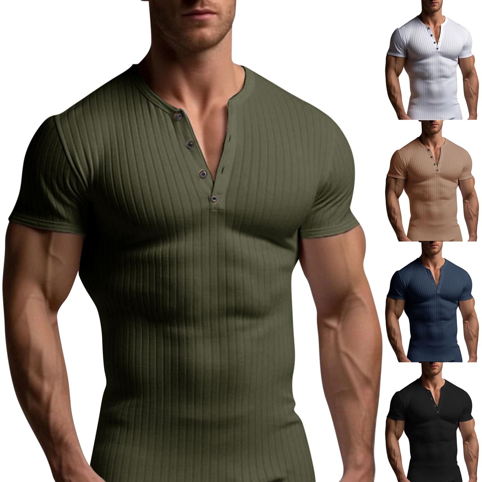 Challenge Europees en Amerikaans Sport Slim Fit Muscle Heren T-shirt met Korte Mouwen L legergroene kleur