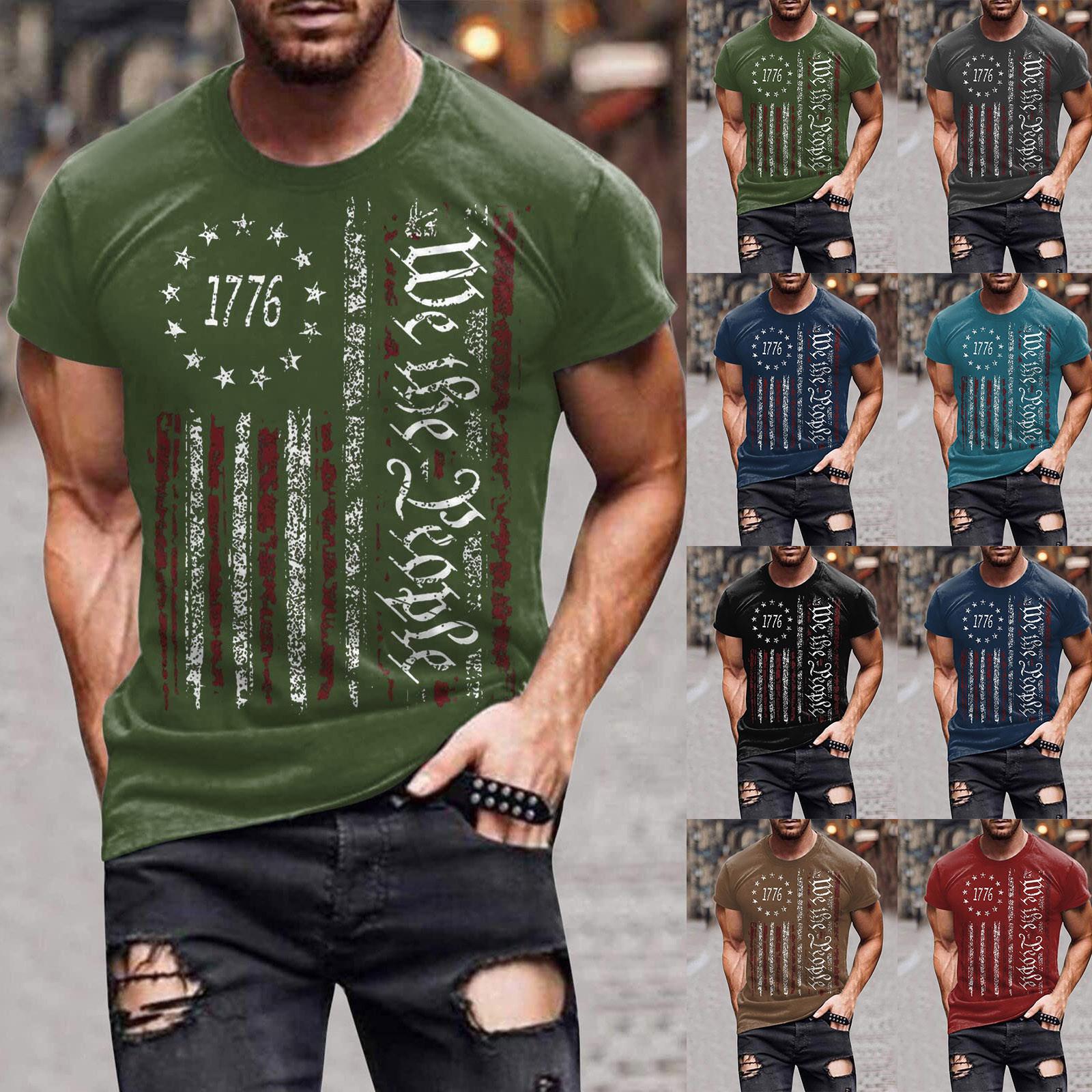 Niubiplus Onafhankelijkheidsdag heren T-shirts, heren Amerikaanse vlag grafische T-shirts Amerikaanse patriottische vintage T-shirt met korte mouwen L zwart