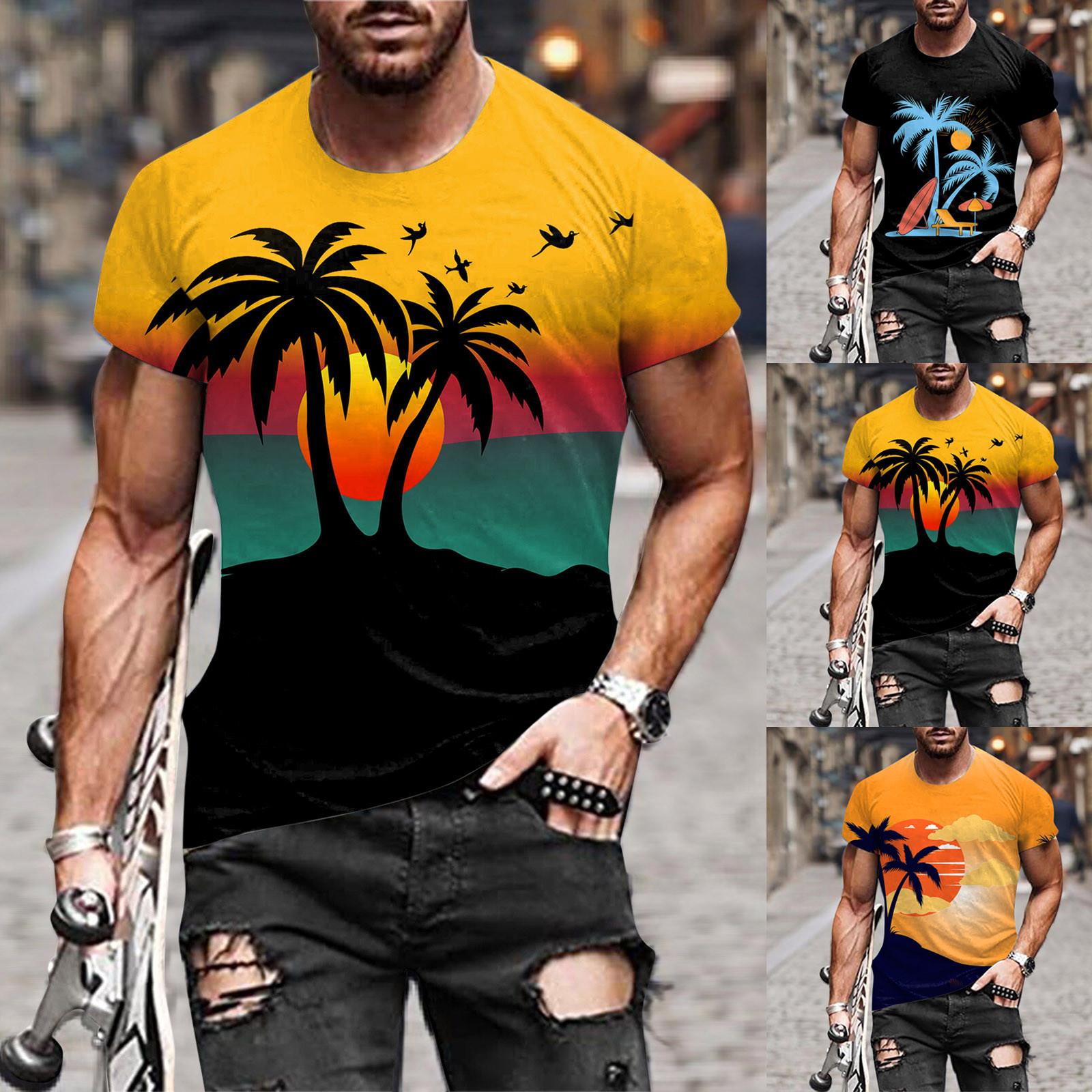 Timoduizhang Heren T-shirts Casual shirts met korte mouwen Mode bedrukt retro-shirt met korte mouwen XXL zwart