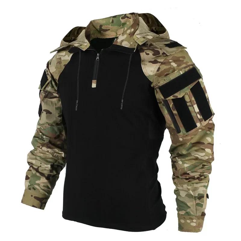 SHIZI US Army Shirts Camouflage Multicam Militair Combat T-shirt Hooded Heren Tactisch Shirt Airsoft Paintball Kamperen Jacht Kleding XXXL