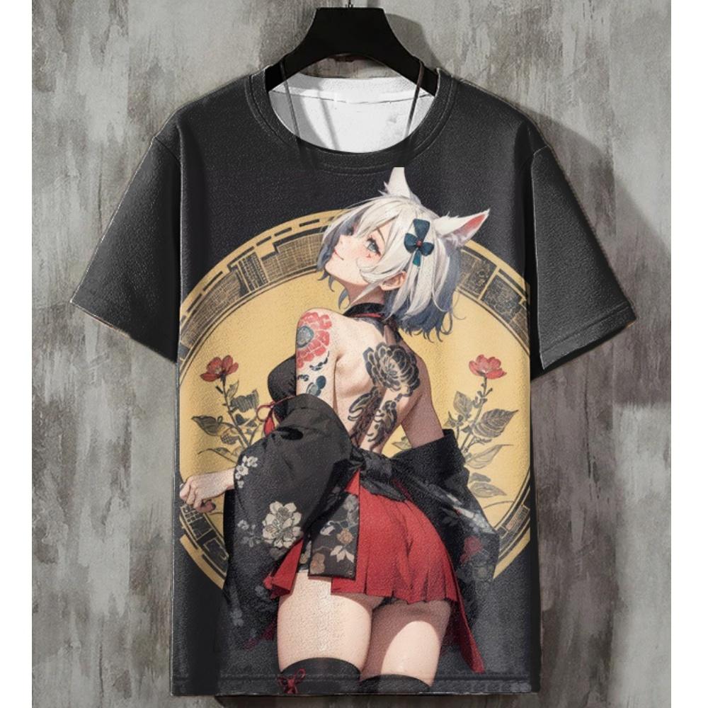 ETST 07 Heren T-shirt Anime Sexy Beauty 3D Bedrukte T-shirts Harajuku Tees Korte Mouw Tee Losse Oversized Herenkleding Tops Streetwear S