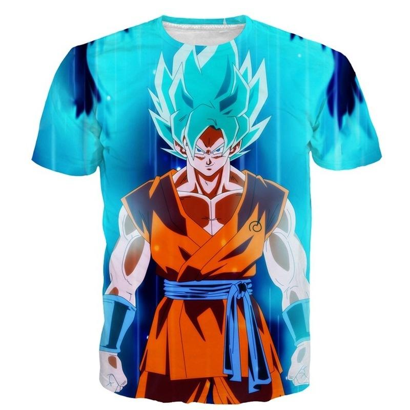 TOP COOL FASHION 3D Super Anime Super Saiyan Blue Goku bedrukt herenmode T-shirt met korte mouwen Dragon Z T-shirts (S-5XL) S