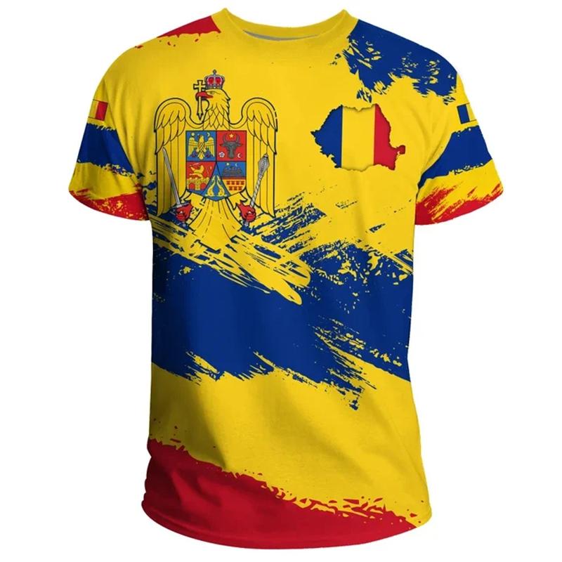 ETST 03 Roemenië Nationale Vlag 3d Print T-shirts Voor Mannen Nieuwe Mode Roemeense Print T-shirt Met Korte Mouwen Streetwear Unisex tops Camisetas XS