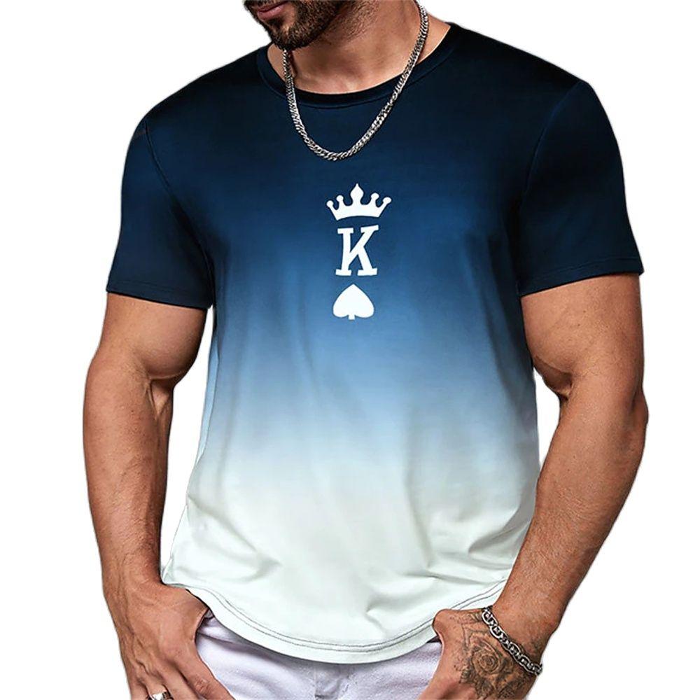 ETST 03 Mode Gradiënt Poker Print T-shirts Voor Mannen Zomer Dagelijks O Kraag Polyester Korte Mouw T-shirt Grote Maat Tops kleding S