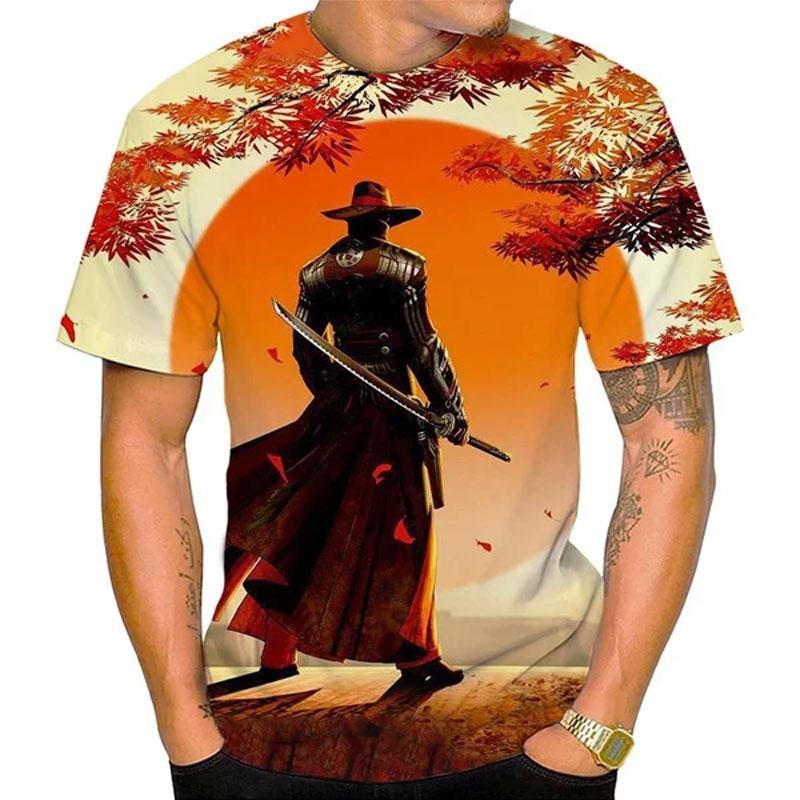 Xuhaijian02 Zomer Japanse Ninja Patroon 3D Afdrukken T-shirt Nieuwe Samurai Sakura Heren O-hals Top Gepersonaliseerde Mode Trend Casual Kleding S