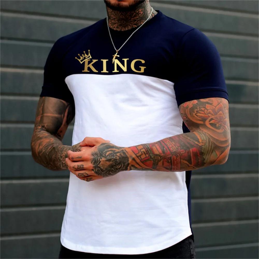 ETST 07 T-shirt voor heren Letter King O-hals herentop Dagelijkse vrijetijdskleding Vintage sportkleding Losse oversized kleding Trend korte mouwen S