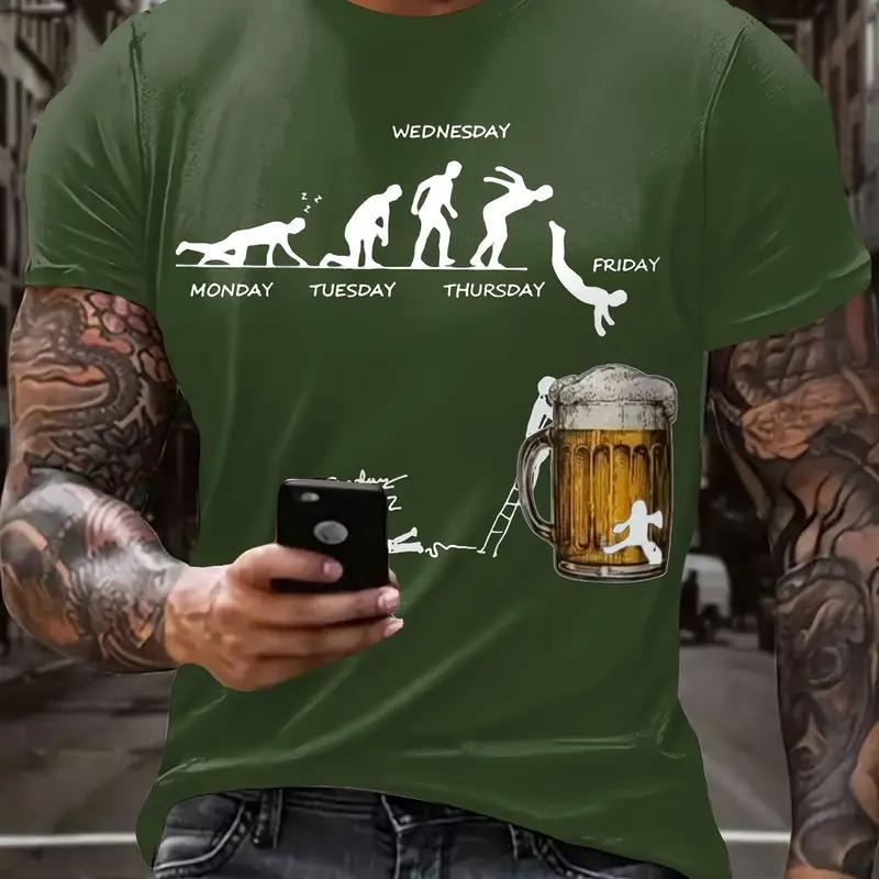 ETST 005 Zomerbier Heren T-shirts 3d Print Grappige T-shirts Polyester Ademend Korte Mouw Losse Tops T-shirts Oversized T-shirt Herenkleding S