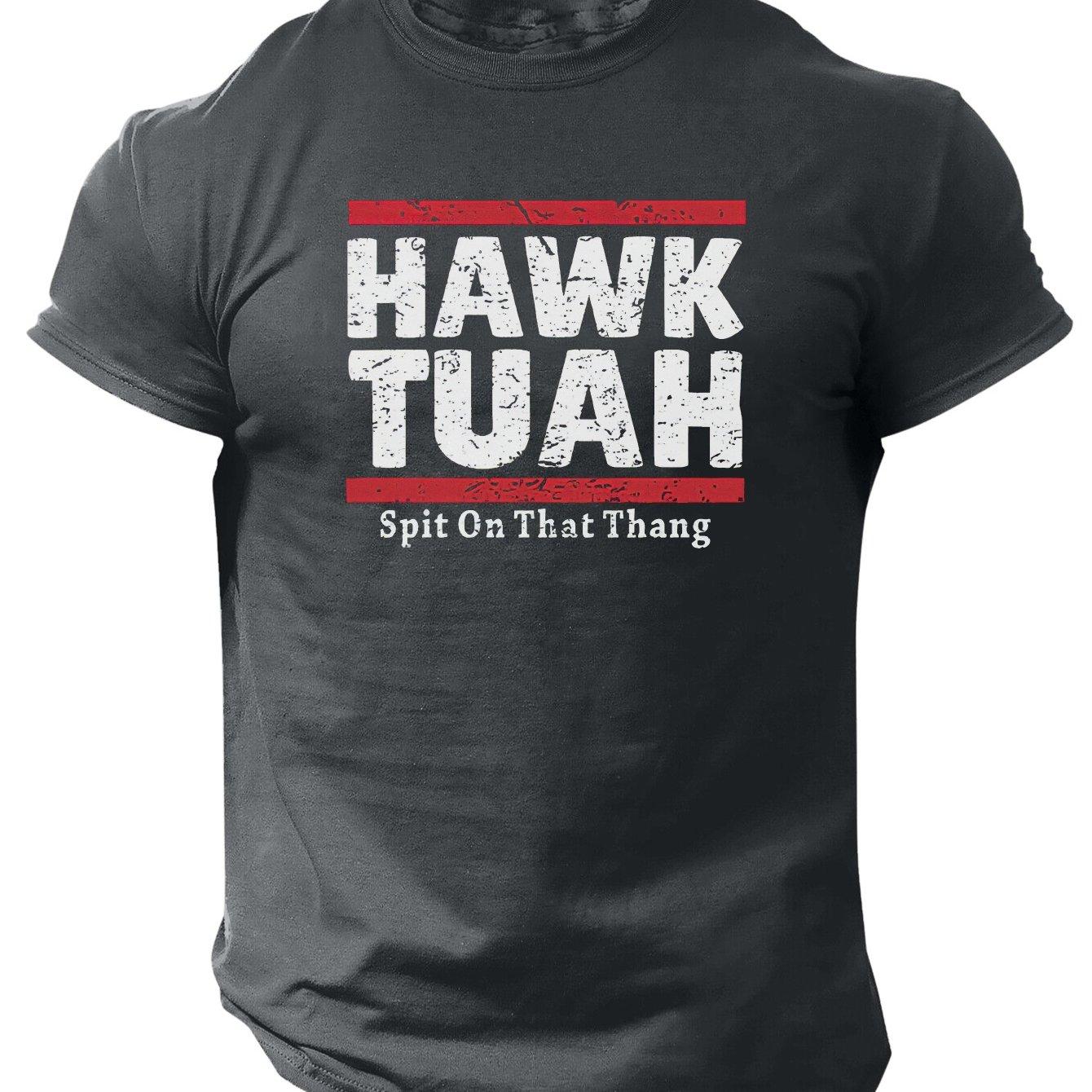 Etst 003 Slogan: Hawk Tuah bedrukt heren T-shirt met ronde hals en korte mouwen, zomers casual en veelzijdig topje S