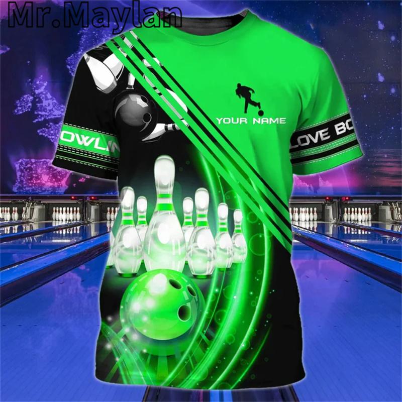 ETST 007 Mannen gepersonaliseerde roze bowling T-shirt 3D T-shirt voor bowlingteam Unifrom Street cadeau voor bowlingliefhebbers Unisex T-shirts S