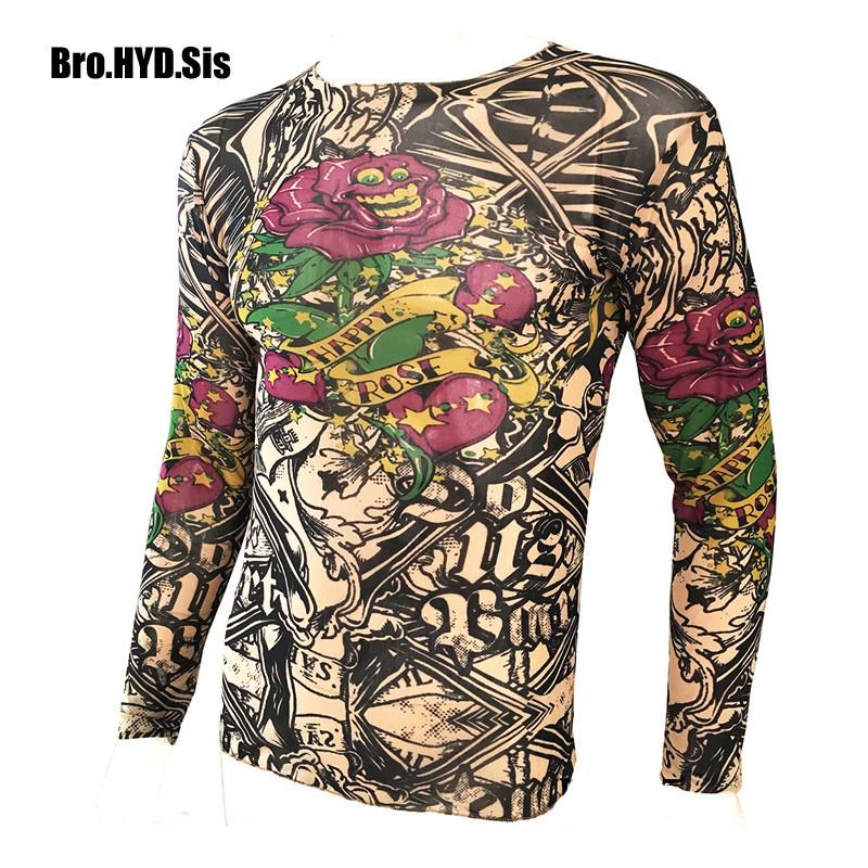 ETST 03 Funny Long Sleeve Fake Tattoo T Shirts All Over Print Men Women Arts Shirt Elastic Slim Fit Modal Thin Halloween Clothes S