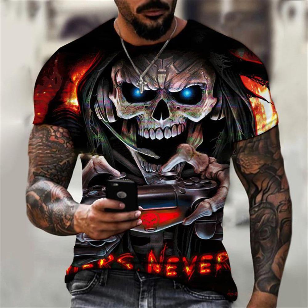 Wendy 3 Zwarte Schedel T-shirt Mannen Punk Schedel T-shirt Rock Gun Blauw T-shirt 3D Gedrukt T-shirt Retro Gothic Herenkleding zomer Top S