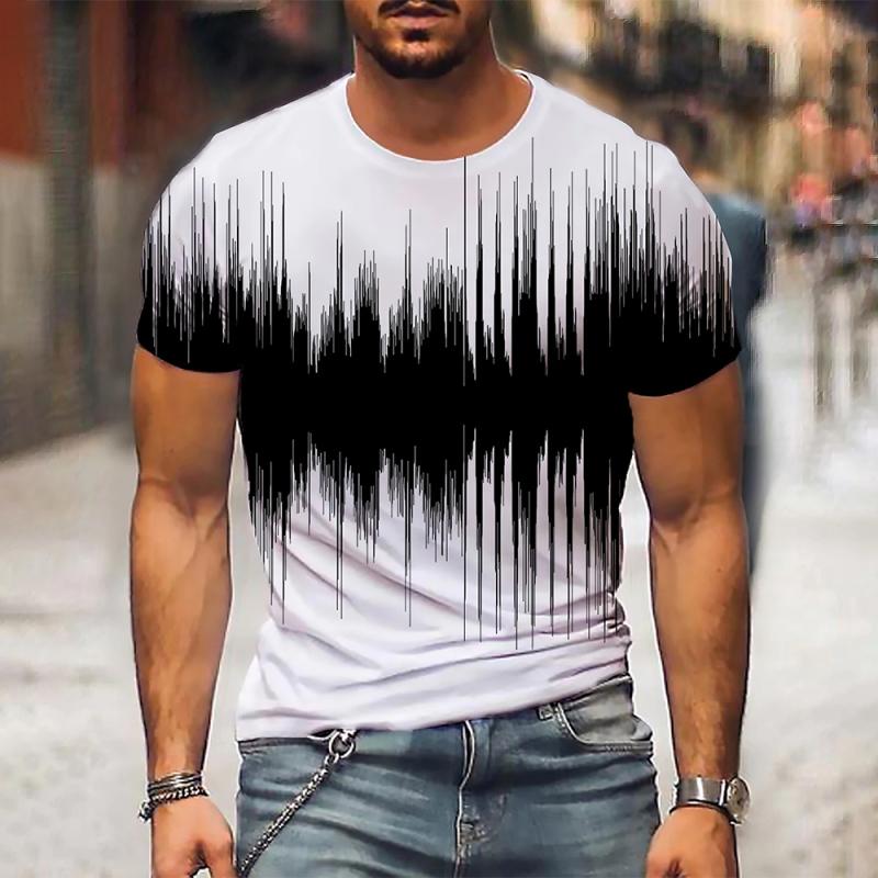 ETST 007 Heren T-shirt Grafisch 3D O-hals Zwart Wit Strepen Oversized Kleding Casual Dagelijks Top Streetwear Kledingkleding met korte mouwen S