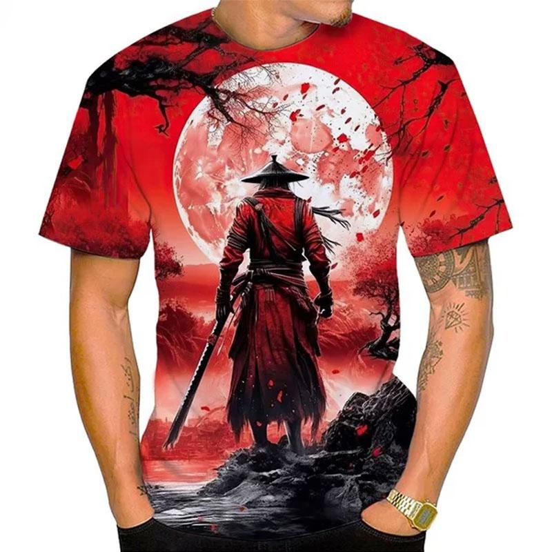 ETST 011 Zomer Japanse Ninja Patroon 3D Afdrukken T-shirt Nieuwe Samurai Sakura Heren O-hals Top Gepersonaliseerde Mode Trend Casual Kleding S