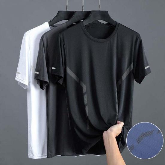 Starrism Zomer Heren T-shirt IJs Zijde Ronde Hals Losse Pure Kleur Korte Mouwen Trui Casual Dagelijkse Draagkleding Sport Fitness Top XXL blauw