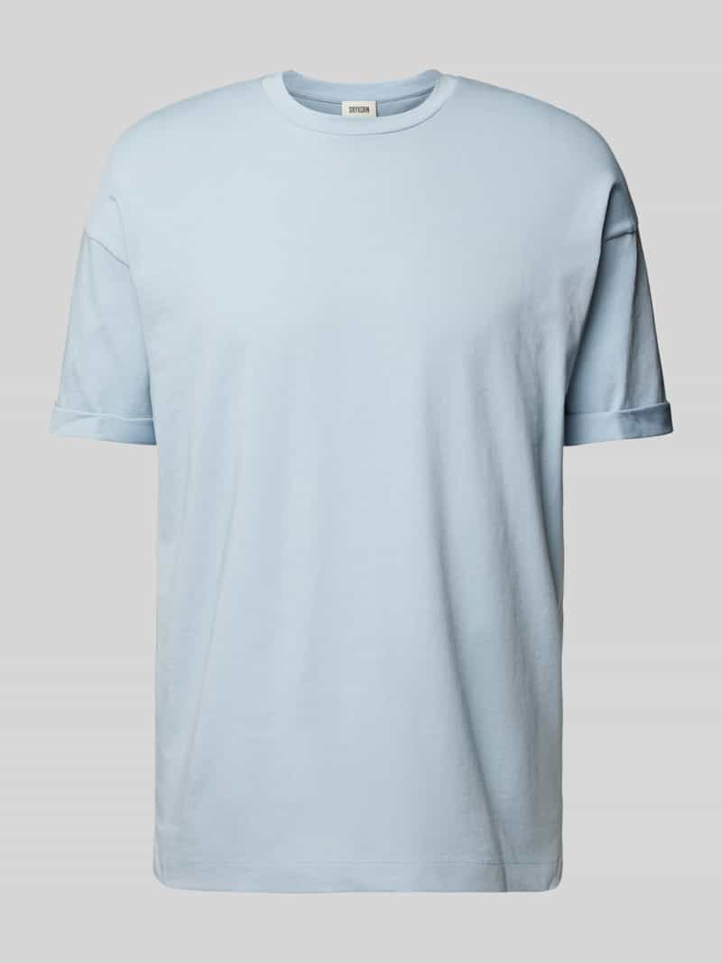 Drykorn T-shirt met geribde ronde hals, model 'THILO'