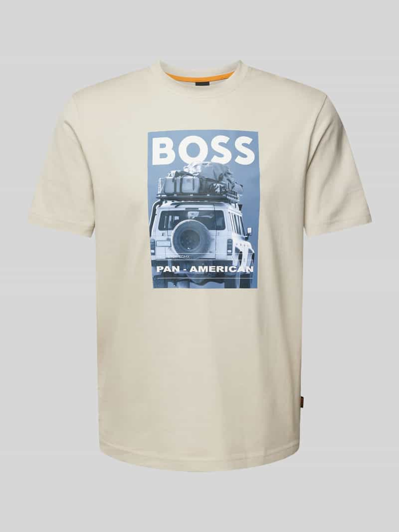 Boss Orange T-shirt met label- en motiefprint, model 'mextour'