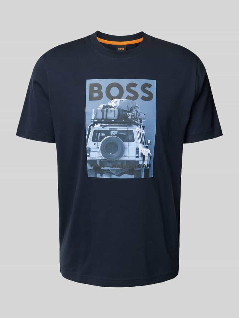 Boss Orange T-shirt met label- en motiefprint, model 'mextour'