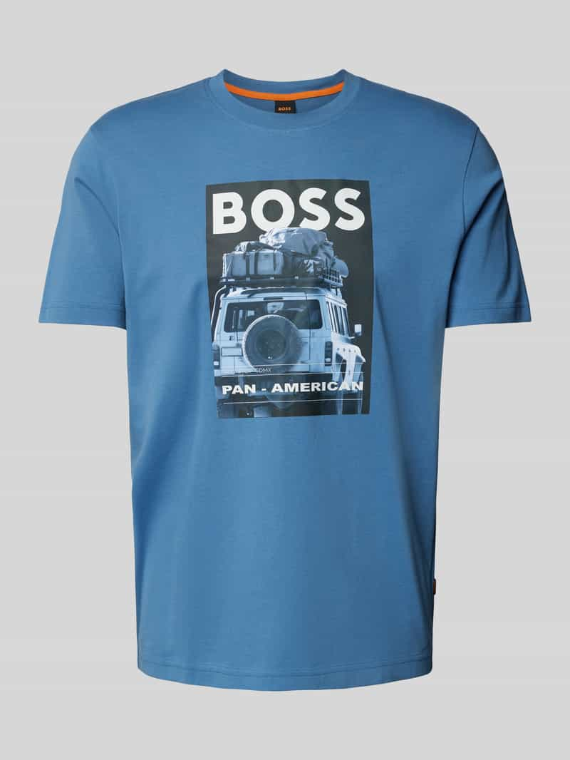 Boss Orange T-shirt met label- en motiefprint, model 'mextour'