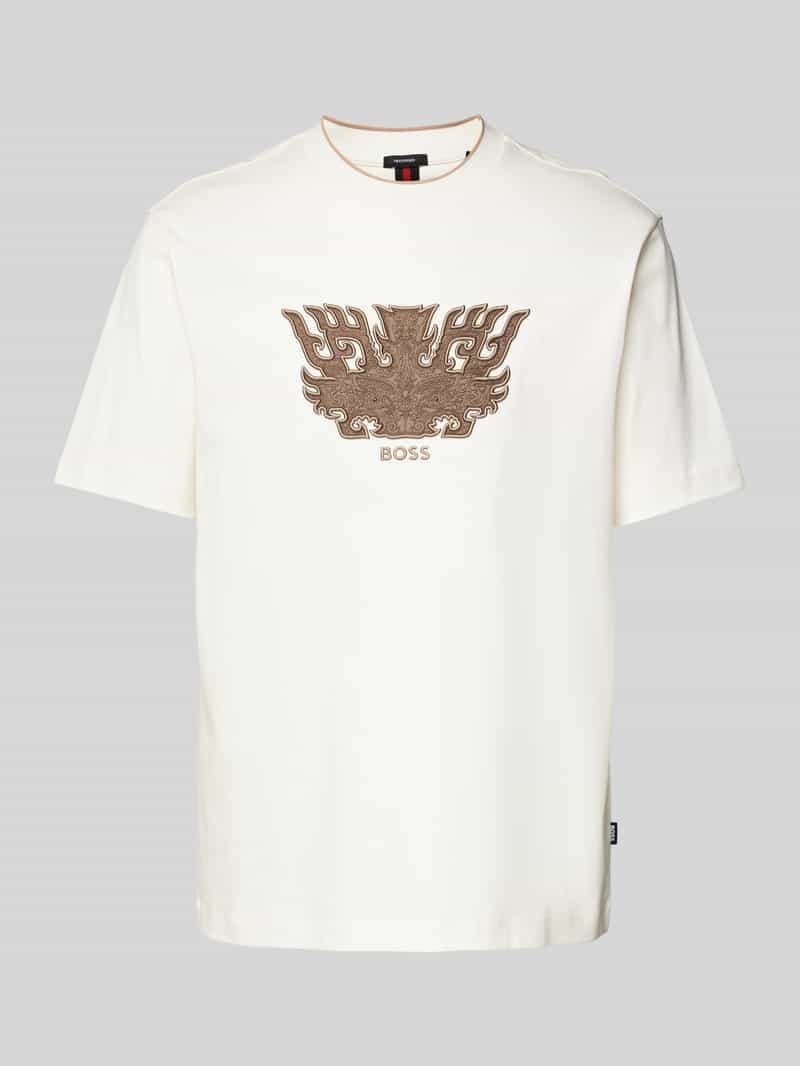 Boss T-shirt met motief- en labelstitching, model 'Taut'