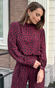 Jurkjes Blouse Long Sleeve Lilly Cheetah Burgundy