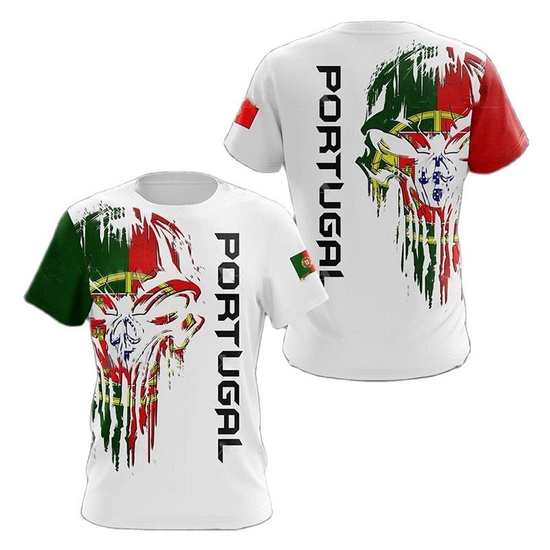 ETST 009 Portugal Nationaal Vlag Embleem T-shirt Voor Heren Portugese Grafische Tops T-shirts 3D Camouflage Print T-shirt Korte Mouwen S