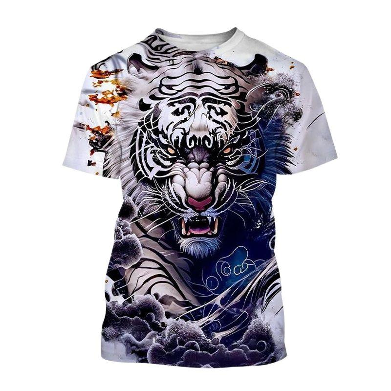 ETST 011 Zomermode Cool Animal Tiger grafische t-shirts voor mannen Persoonlijkheid Trend Casual Street Style Gedrukt Ronde hals Korte mouw S