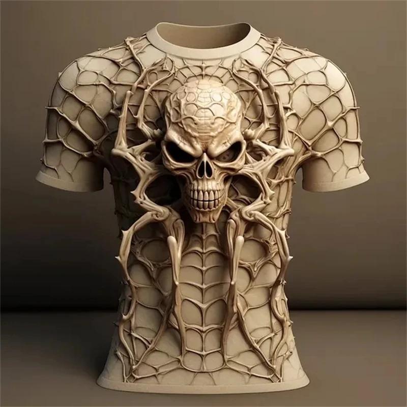 ETST 011 Mode 3D Spider bedrukt T-shirt voor mannen Grappig schedelpatroon Oversized T-shirts Zomer Casual O-hals Korte mouw Trui Tops S