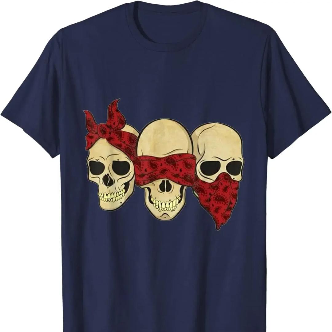 ETST 011 Gothic Hear See Speak No Evil Skull Heads T-shirt Herenkleding Grafische T-shirts Oversized T-shirt Shirts S