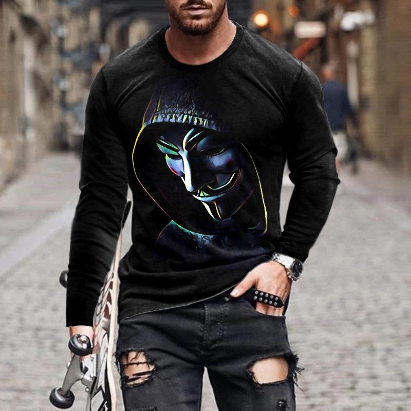 Xuhaijian02 Mode Nieuwe mannen T-shirt 3D Vlam Schedel Print Grafische t-shirts Lange Mouw Ronde Hals Herenkleding Straat trend y2k tops S