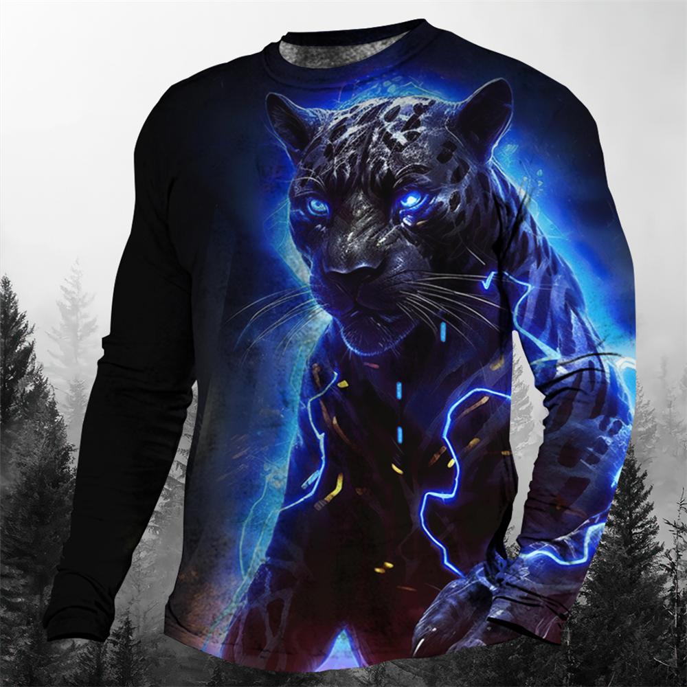 Xuhaijian02 Cool Animal De Luipaard 3d Print Zomer mannen O-hals T-shirt Casual Lange Mouw Oversized T-shirt Mode Trui Mannen kleding S