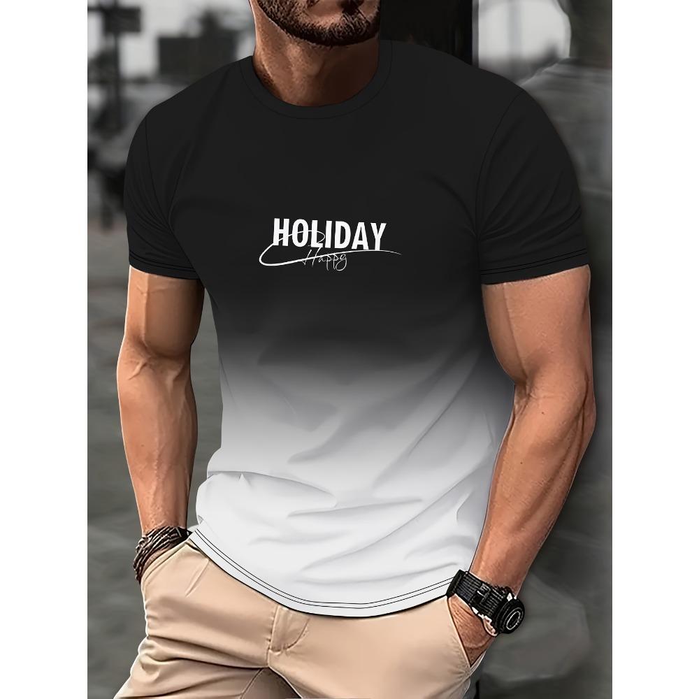 ETST 005 Heren T-shirt met kleurverloop Letters bedrukt Casual T-shirt met korte mouwen en ronde hals voor zomer Outdoor-activiteiten Tops Kleding XS