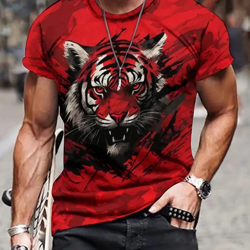 ETST 07 Vintage Tijger T-shirt Heren 3D Animal Print Korte mouwen Top Tees Zomer Casual Ademend Herenkleding Oversized Streetwear L