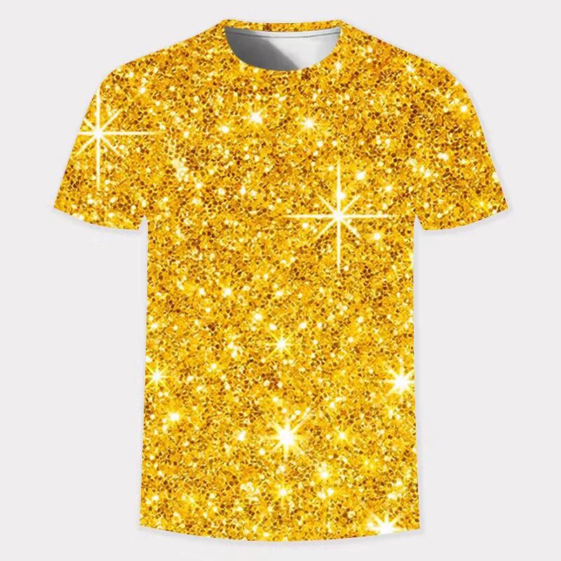 ETST 011 Zomermode nieuwe 3D gouden licht digitale print ronde hals korte mouwen heren casual hot-shirt snel drogend t-shirt S