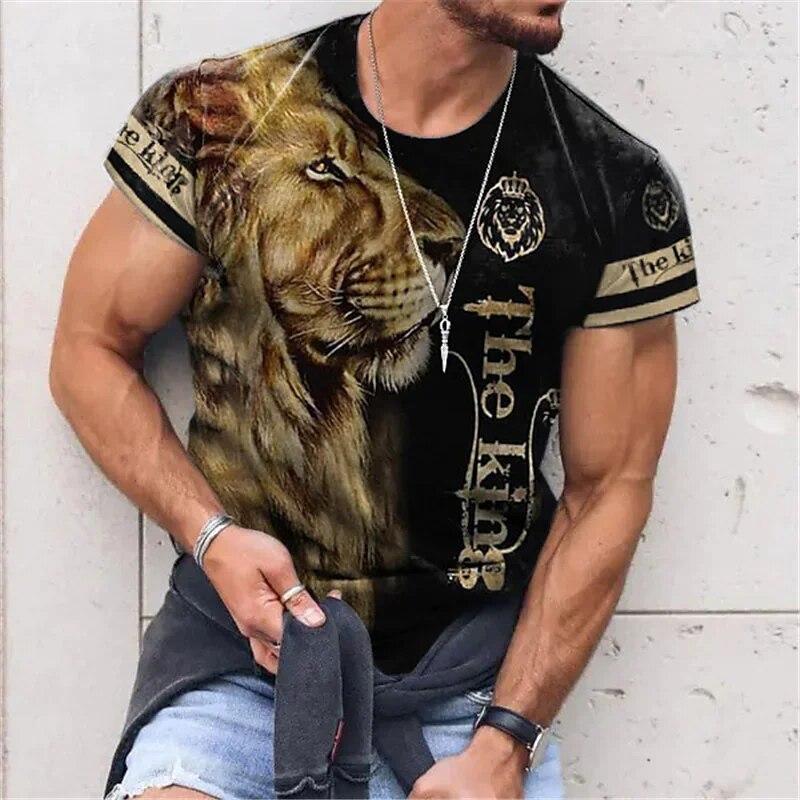 BOLIV MODA Zomer Animal Wolf Print Heren T-shirt Ronde Hals Korte Mouw Losse Tops Casual Mannelijke Tees Oversized T-shirts 6XL S