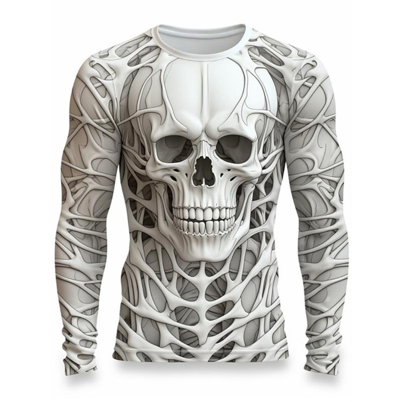 Etst 003 3D Print Skeletschedels Patroon T-shirts Mannen Lange Mouw Casual Mode T-shirt Top Sweatshirt Ademende Streetwear Losse T-shirts S