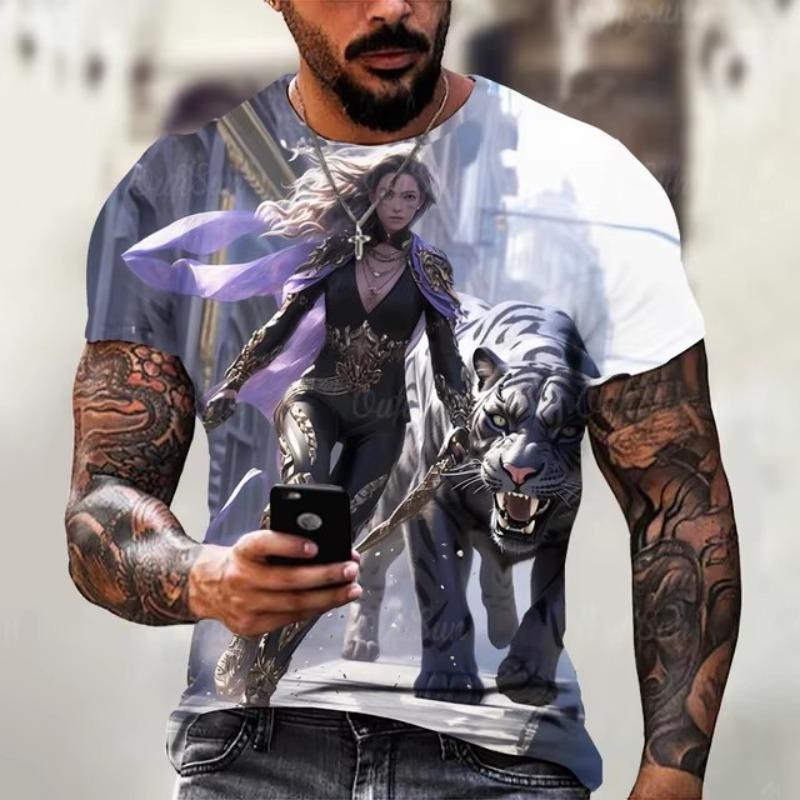 Forever Men Mode mannen T-shirts Fierce Tiger Animal 3D Print Zomer O Hals Losse Korte Mouw Oversized T-shirts Mannen kleding Tops Tees S