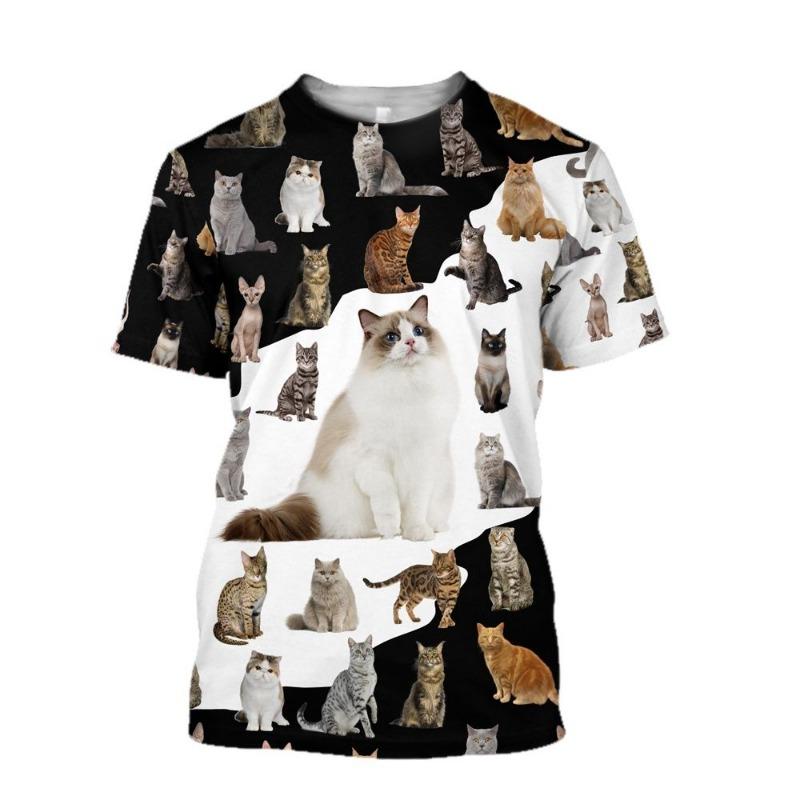 ETST 006 Fashion Fun Cool Animal Cat grafische t-shirts Zomer Casual Hip Hop harajuku streetwear Persoonlijkheid Gedrukt O-hals Korte Mouw S