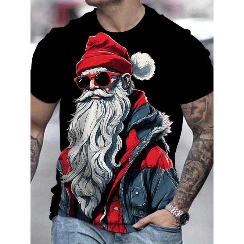 Bobby3 Kerstman 3D geprint heren T-shirt modieus kerstvakantie cadeau heren ronde hals korte mouwen oversized Hip hop kleding L