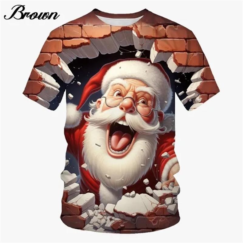 Bobby3 Kerstmis Herenkleding Mode Herenvrouwen Kerstman 3D Bedrukt Korte Mouw Casual Top Losse Zachte Comfortabele T-shirt L