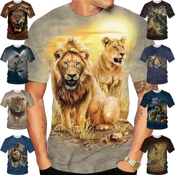 WowClassic Cool Lion Tiger 3D-geprint koppel T-shirt Unisex Zomermode Dieren Korte tops T-shirts Heren S