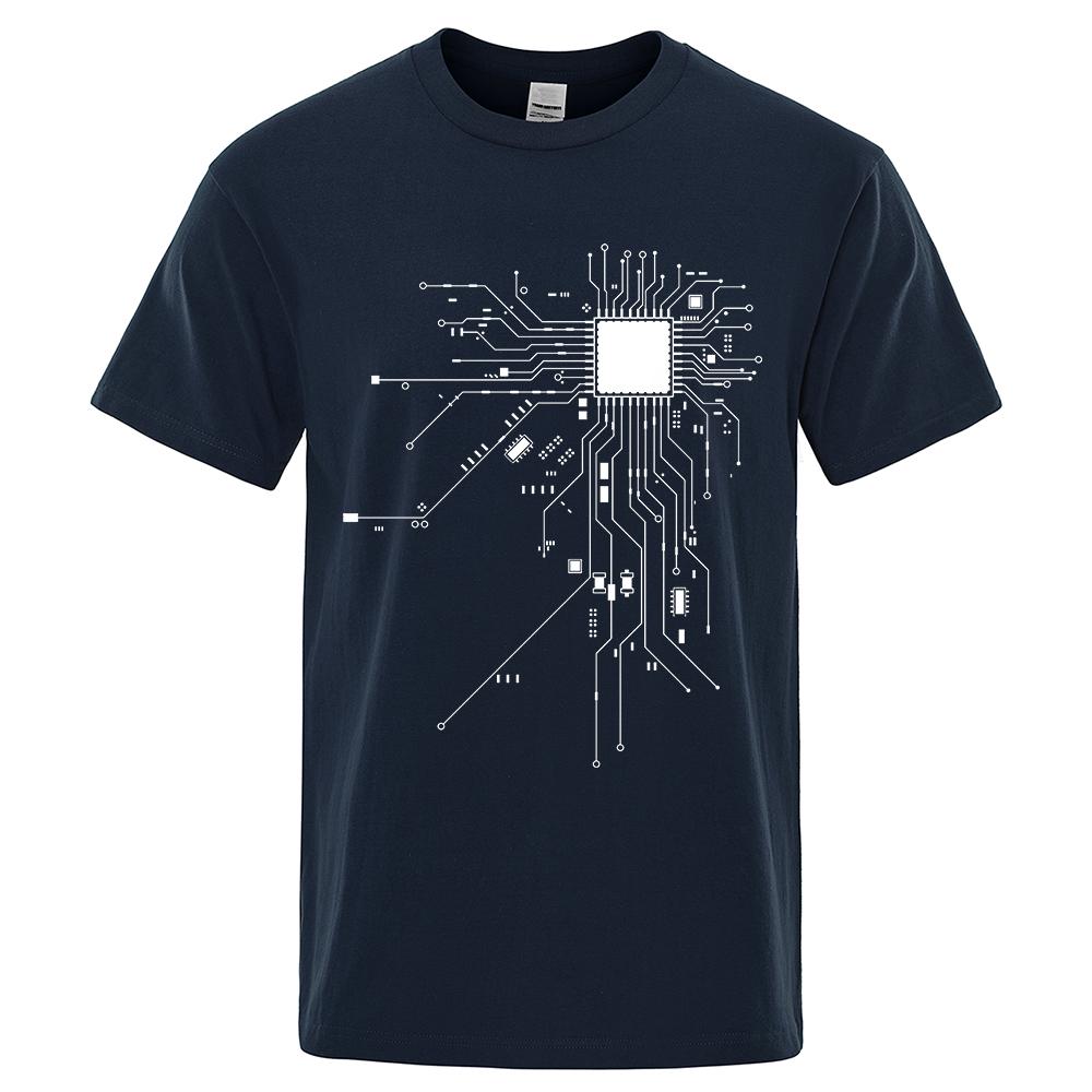 HerSight CPU Processor Circuit Diagram T-shirt Heren Zomer Katoenen T-shirt Heren Grappige Tops Mode Tees Homme Merk Unisex Kleding C99 S zwart