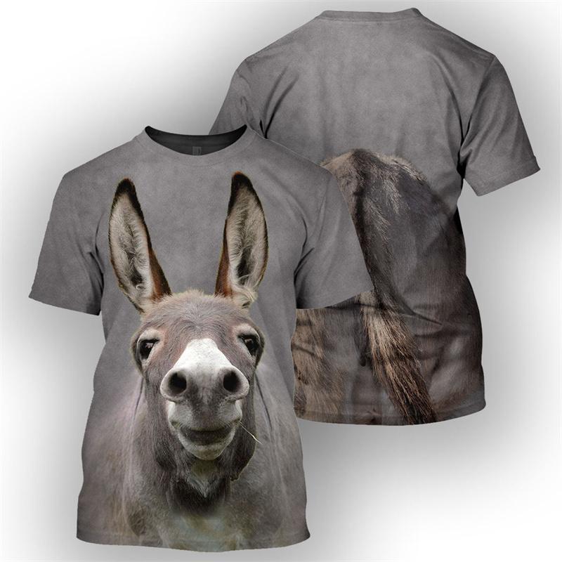 ETST 005 Mode Schapen Stier Ezel Paard T-shirt Mannen Cool Animal 3d Animal Alpaca Print Korte Mouwen Zomer Straat T-shirt kinderkleding S