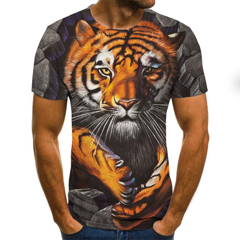 HerSight Trendy bedrukt heren T-shirt Lion Tiger 3D digitaal printen tee shirts streetwear heren zomer top met korte mouwen S