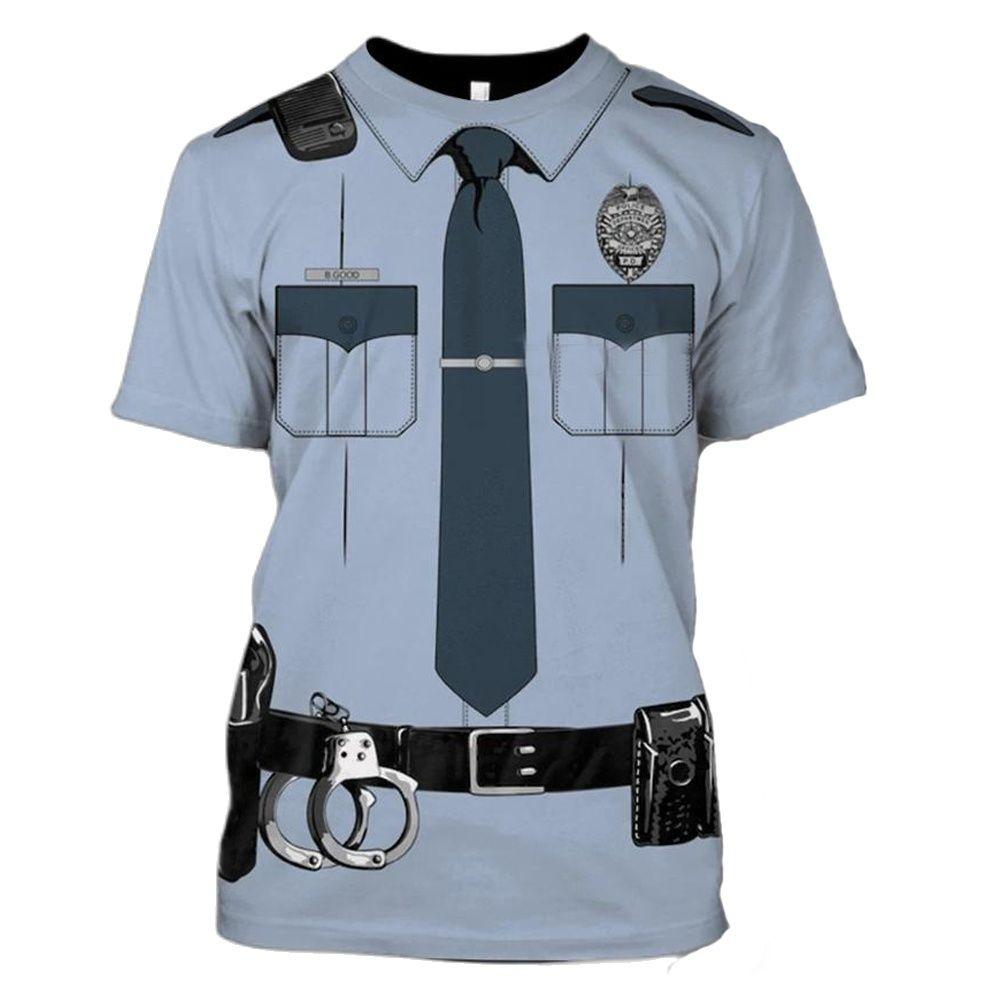 ETST WENDY 005 Zomer Heren T-shirts 3d Politie Uniform Print O-hals Korte Mouw Mode Cosplay Kleding Oversized Streetwear Tops T-shirts S