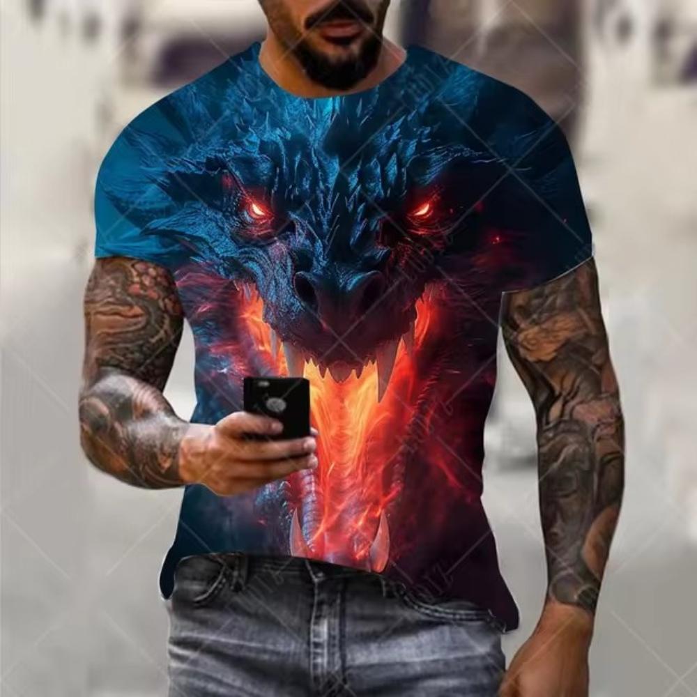 Plus Size FUGUIS Mannen Draak T-shirt Mode 3d Bedrukte T-shirt Dier Patroon Korte mouwen Oversized Streetwear Tees Zomer Casual mannen tops S