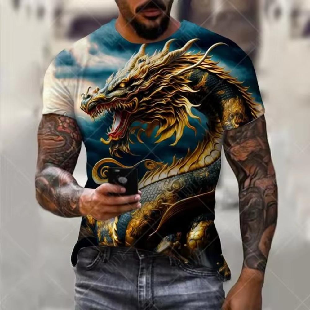 ForYourBeauty Mannen Draak T-shirt Mode 3d Bedrukte T-shirt Dier Patroon Korte mouwen Oversized Streetwear Tees Zomer Casual mannen tops S